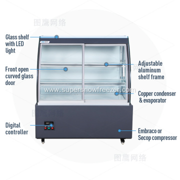 Front open curved glass cake display cooler showcase